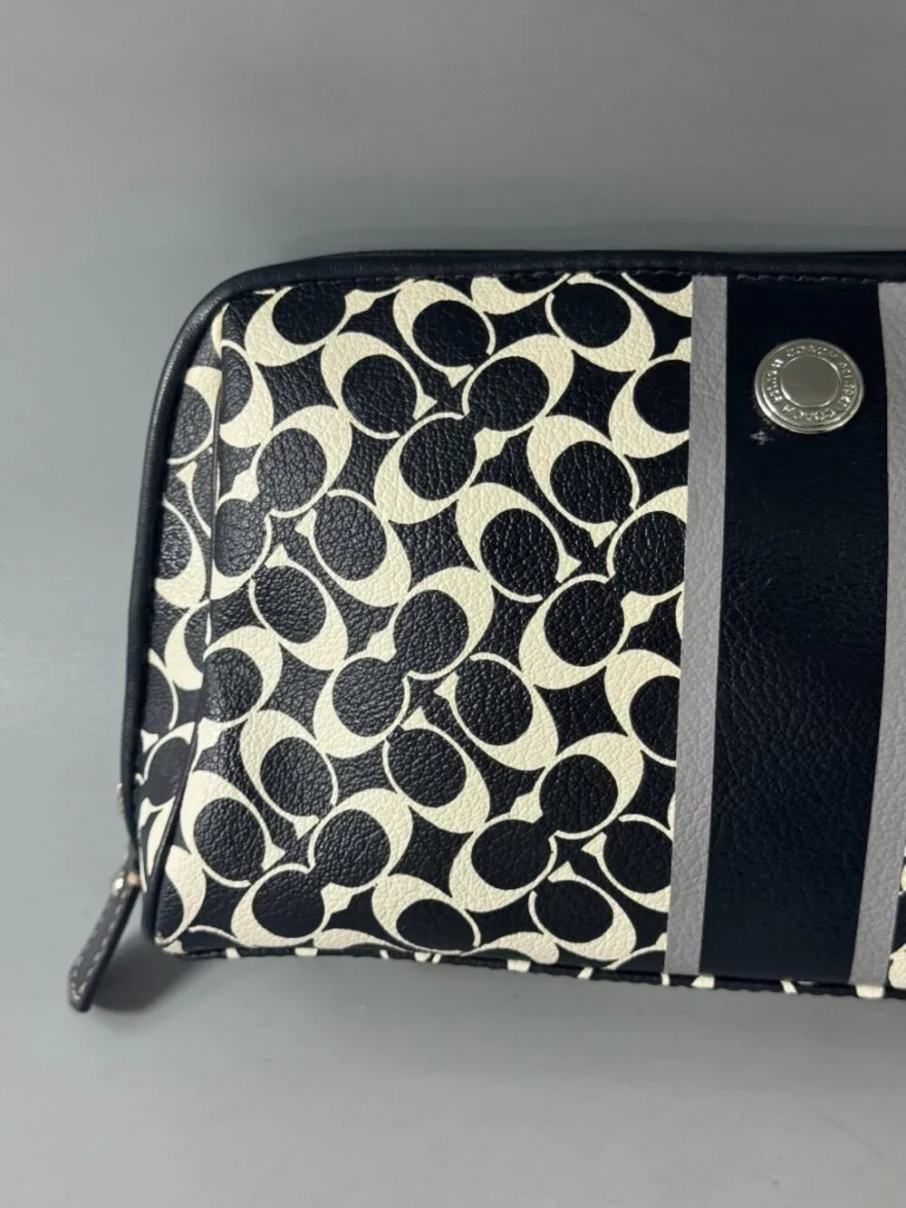 Authentic Coach Signature C PVC & Leather Small Clutch Bag Black & White